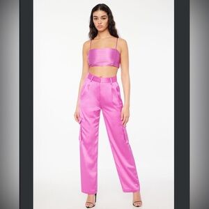 Dynamite Izabel Satin Straight Leg Cargo Pants